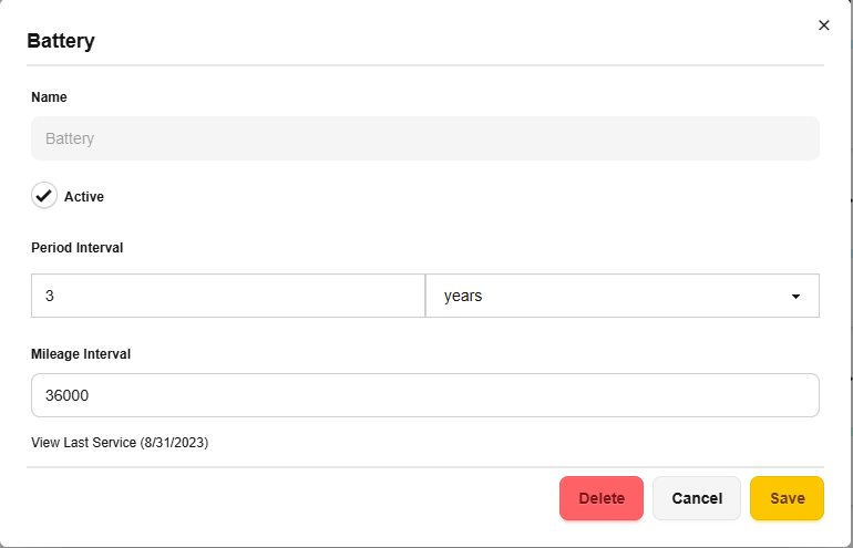 Edit Maintenance Item window